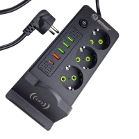 Удлинитель сетевой черный с беспроводной зарядкой 5 метров, 3 евро розетки, 4 USB порта, Type C, 250 оптом